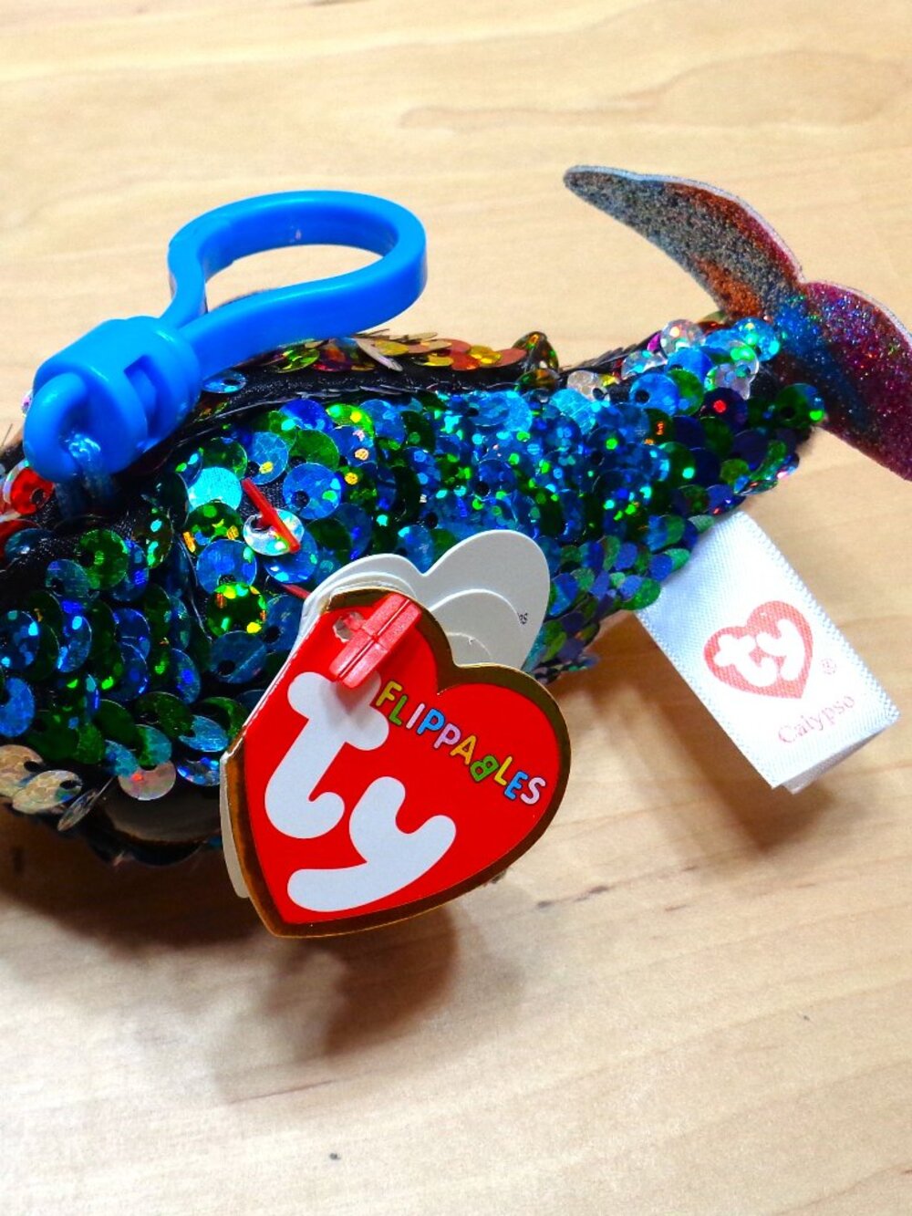 TY FLIPPABLES CALYPSO BRIGHT COLOR SEQUENED PLUSHY NARWHAL FISH WITH CLIP